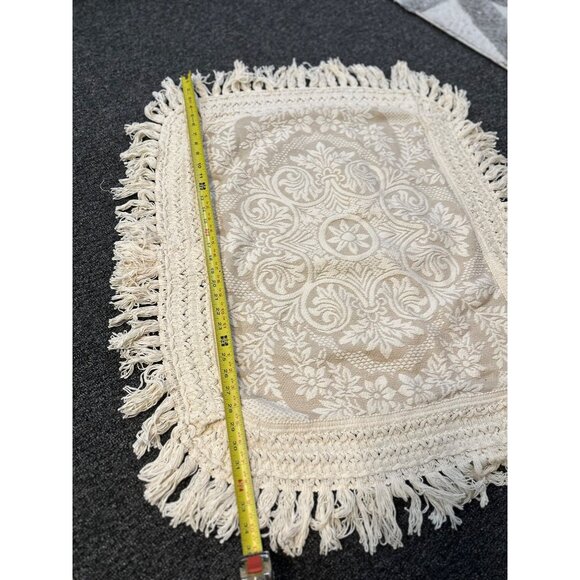 VTG Beige Floral Jacquard Throw Blanket with Fringe | 21.5" x 35" Accent Cover - Picture 3 of 8